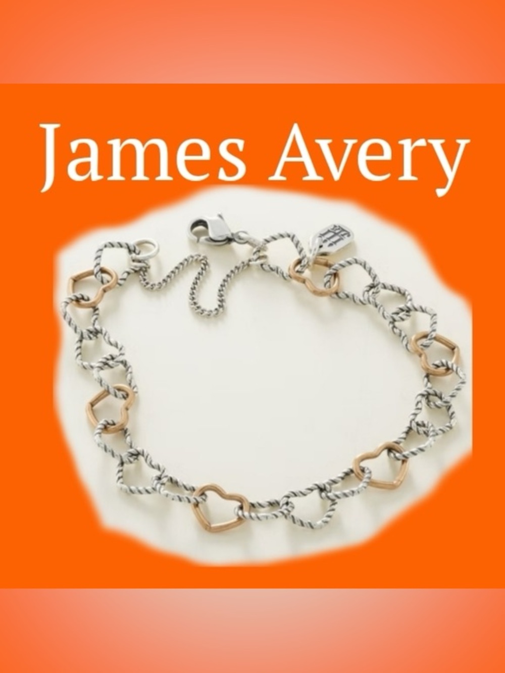 James Avery Twisted Wire Two Tone Connected Hearts Chain Charm Bracelet Size M